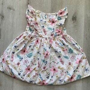 Minoti Baby Girls Floral Ruffle Flutter Sleeve Dress White‎ Pink 18-24 Months